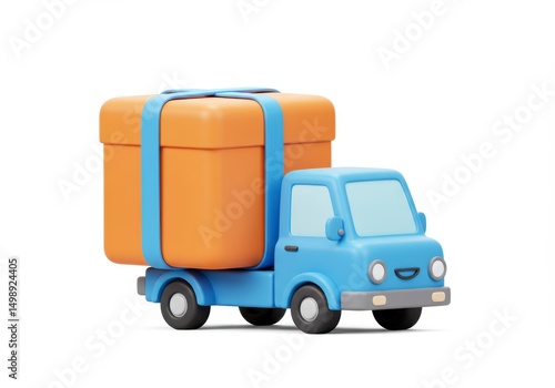 Delivery Truck Carrying Gift Box 3d Render on White