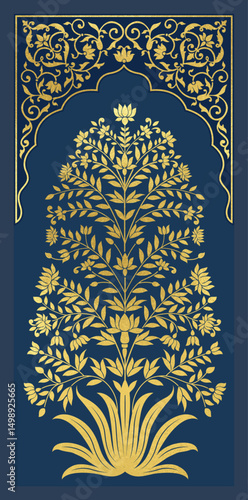 Tradition mughal motif. Mughal hand drawn flower, Mughal wall paintings. Mughal decorative ornamental floral