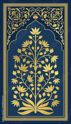 Tradition mughal motif. Mughal hand drawn flower, Mughal wall paintings. Mughal decorative ornamental floral