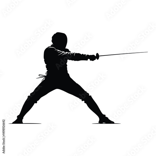 A fencer in mid-lung during a duel silhouette