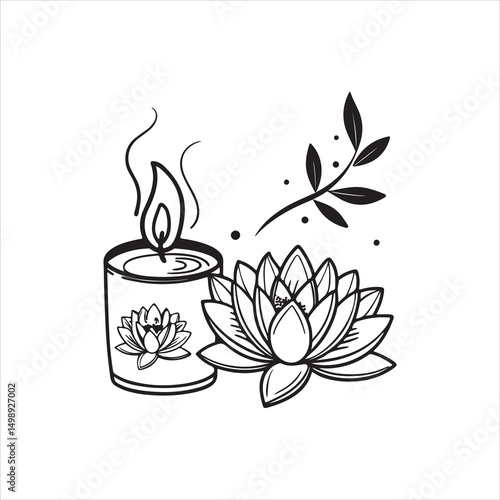 Aromatherapy Candle with Lotus Flower Icon - Wellness and Spa Vector