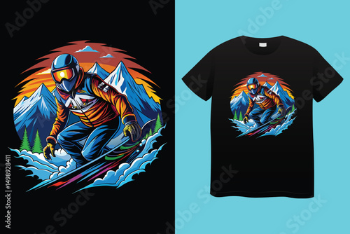 Freestyle Snowboarder Vector – Adventure in Snowy Mountains, Snowboarding Downhill – Bold Winter Action Sports Vector Art, Extreme Winter Sports Concept – Snowboarder in Motion.