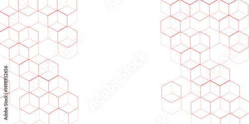 Abstract white background with red hexagons seamless pattern and geometric in vector design. Futuristic blue neon honeycombs. Modern technology design .Minimal style website banner, decoration .