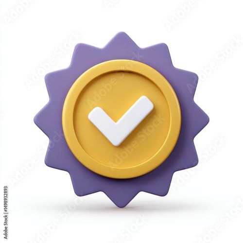 3d render checkmark badge icon isolated on white background
