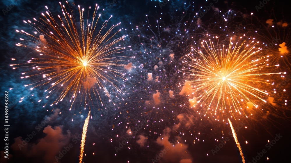Fototapeta premium Spectacular display of fireworks illuminating the night sky with radiant bursts