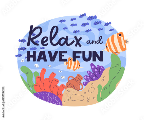 Tropical underwater, sea adventure. Exotic fish swimming, coral reef, underse...