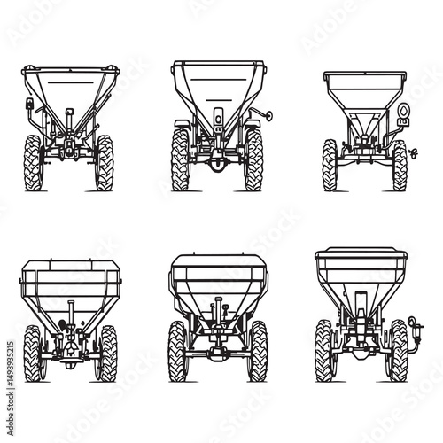 Fertilizer broadcaster machine line art vector illustration