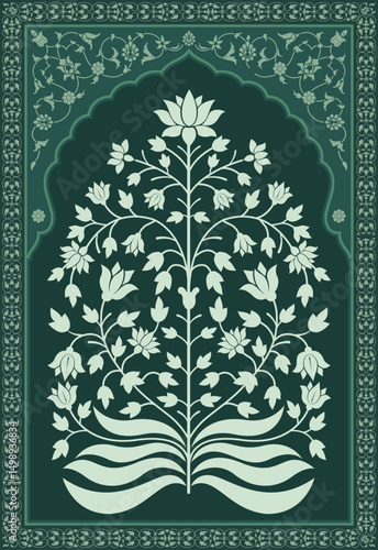 Tradition mughal motif. Mughal hand drawn flower, Mughal wall paintings. Mughal decorative ornamental floral