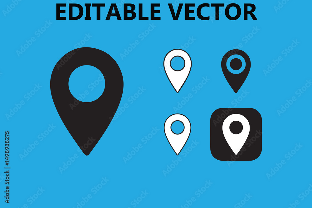 Editable Vector Set of Location Pin Icons Black and White Editable Vector Set of Location Pin Icons Black and White