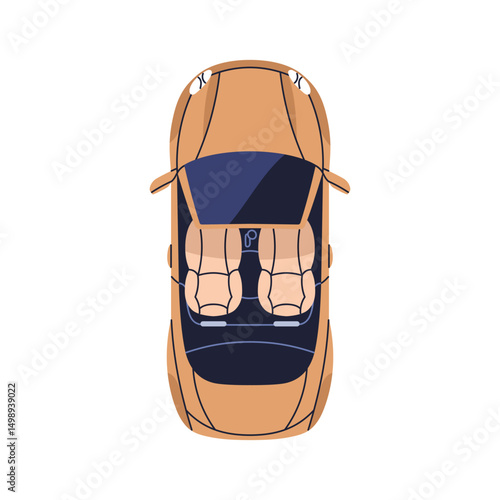 Convertible car, cabriolet, top view. Open roof vehicle, cabrio from above. R...