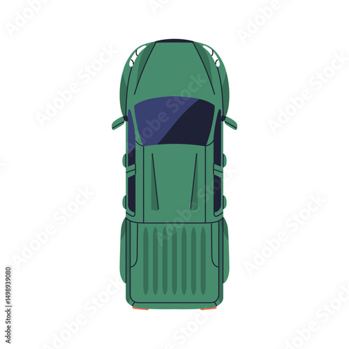 Pickup truck, top view. Offroad vehicle, long 4x4 car, pick-up road transport...
