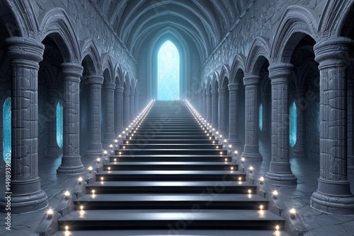 a gothic hall of justice with ethereal scales balancing dark and light souls equally