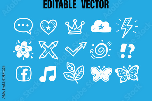 Hand Drawn Doodle Icons Set for Social Media