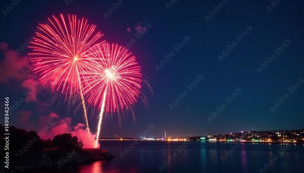 Fototapeta premium Vibrant fireworks explode in the night sky, illuminating the darkness with bright colors , sky, Independence Day