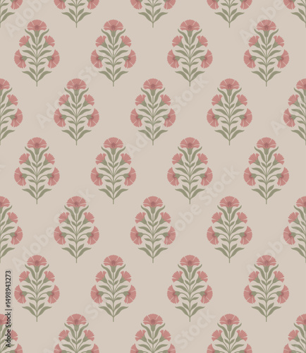 Mughal flower motif seamless pattern. Traditional flower pattern illustration. Flower pattern for fashion, fabric, textile, and wallpaper.
