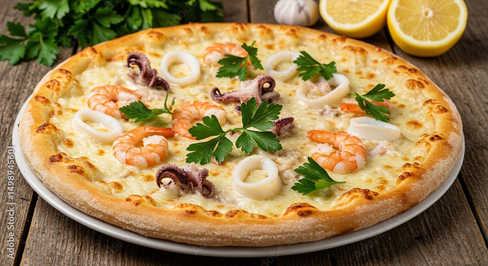 Seafood pizza a delicious culinary creation Seafood pizza a delicious culinary creation