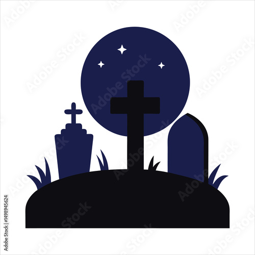 A graveyard at night on a white background