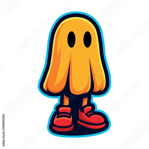 Cartoon Ghost Character in Red Sneakers