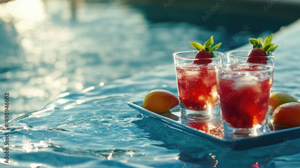 Refreshing cocktails by a poolside, delightful summer drinks. Refreshing cocktails by a poolside, delightful summer drinks.