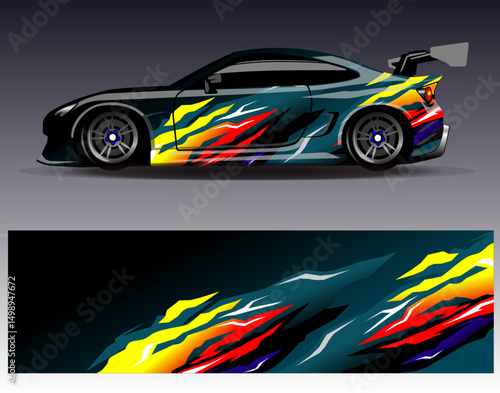 Car wrap design vector. Graphic abstract stripe racing background designs for vehicle, rally, race, adventure and car racing livery