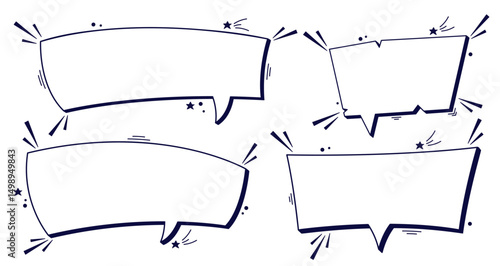 Set of four black and white speech bubbles and tiny details.