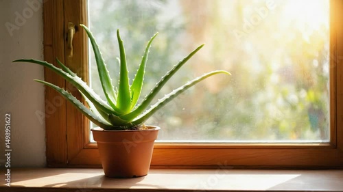 Aloe vera plant thriving in sunlight by a window, enhancing indoor ambiance and wellness