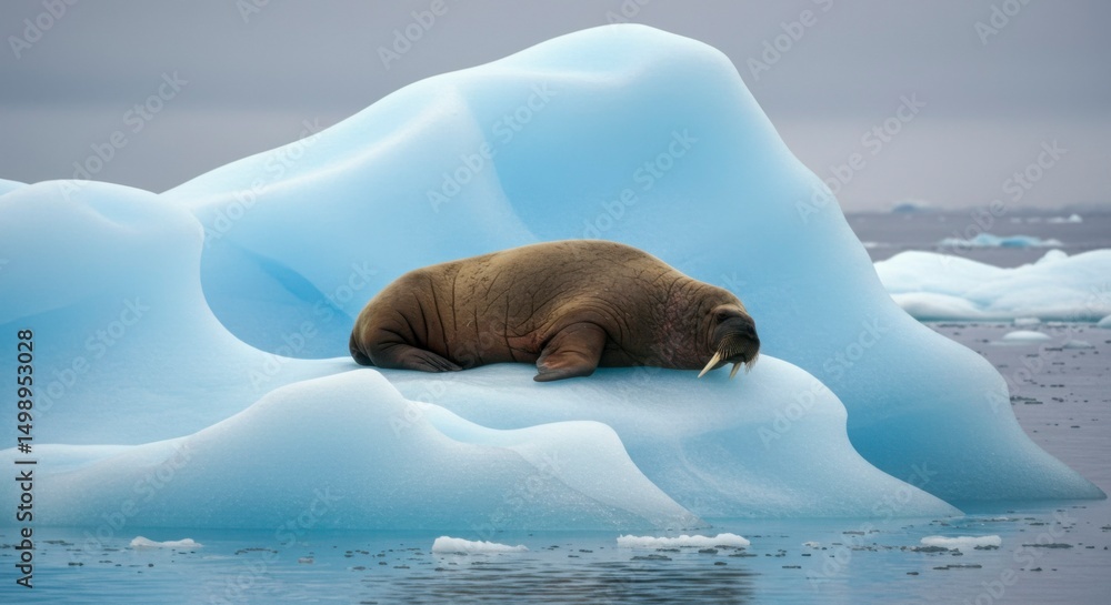 Fototapeta premium Walrus resting on a large ice floe