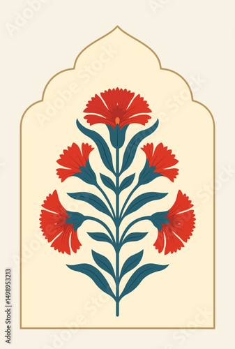 Mughal flower motif vector illustrations.  Botanical floral ethnic motif, Mughal flower motif.