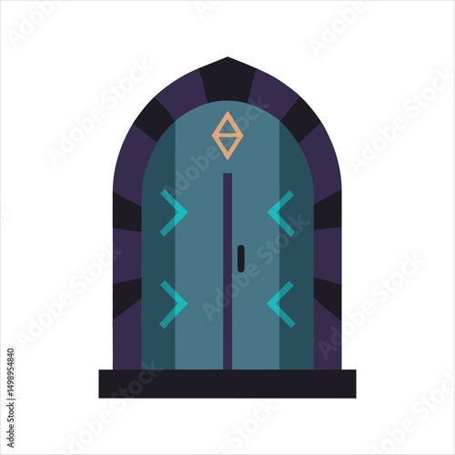 A mystical door with runes on a white background