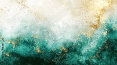 Abstract Fluid Art with Turquoise, Gold and White Background