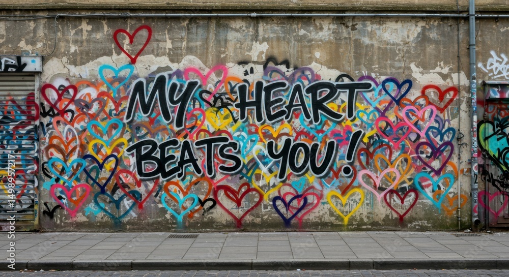 Fototapeta premium Graffiti hearts wall art