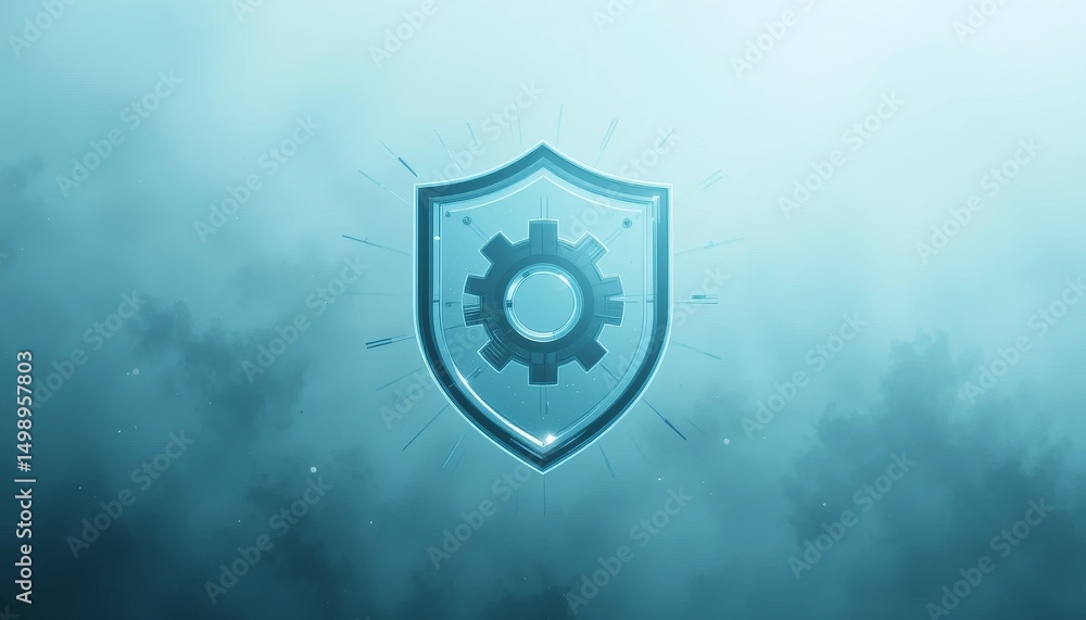 Fototapeta premium Cybersecurity shield icon in digital fog technology visualization abstract graphic design