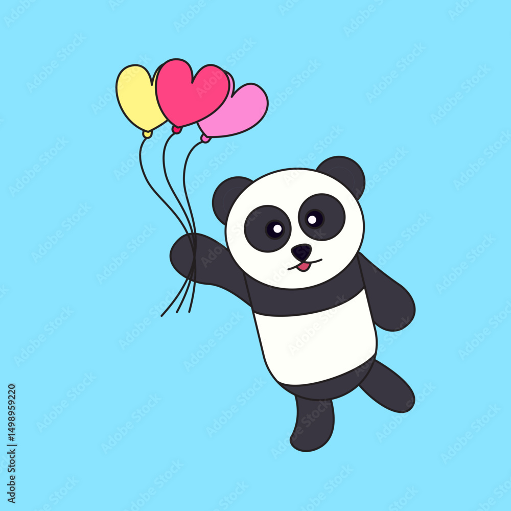 Fototapeta premium Panda in Love with Balloons