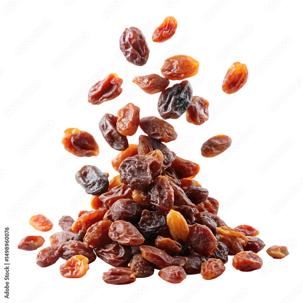 falling raisins isolated on white background falling raisins isolated on white background