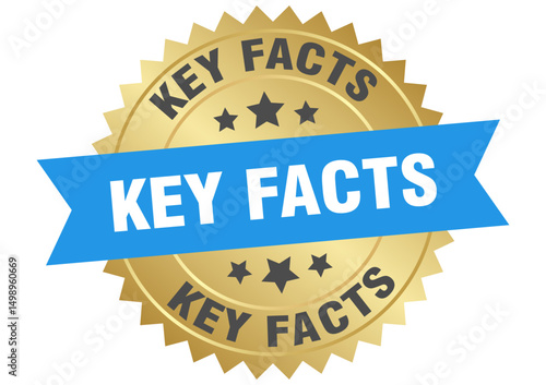 key facts. key facts round blue and gold label isolated on transparent background