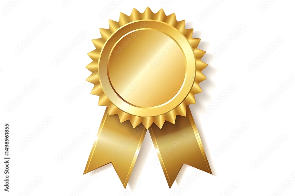 Gold colored award with a ribbon Gold colored award with a ribbon