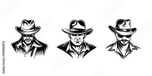 Stylized mafia bosses with hats and stern looks