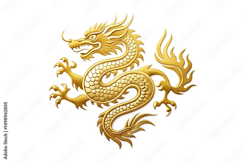 Fototapeta premium Gold dragon with a long tail