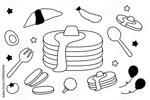 かわいいパンケーキやオムライスのイラスト素材