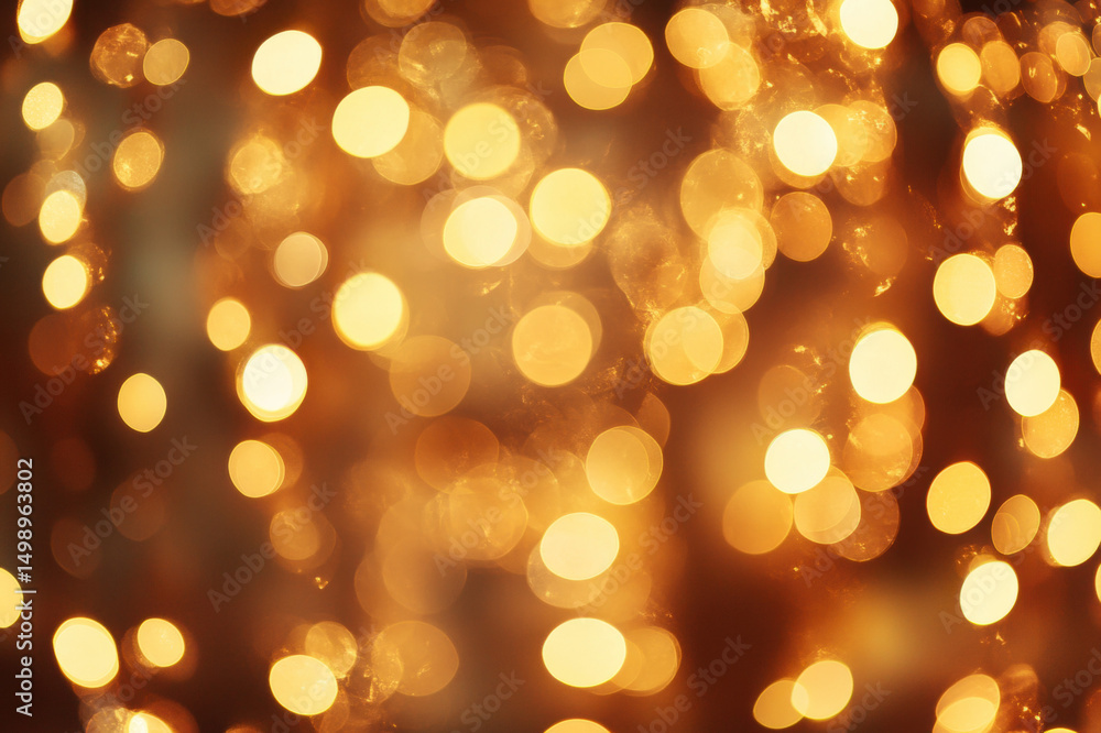 Obraz premium Golden glowing Christmas lights background with bokeh and festive sparkle