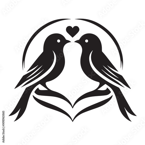 Elegant Birds in Love Romantic Vector Illustration