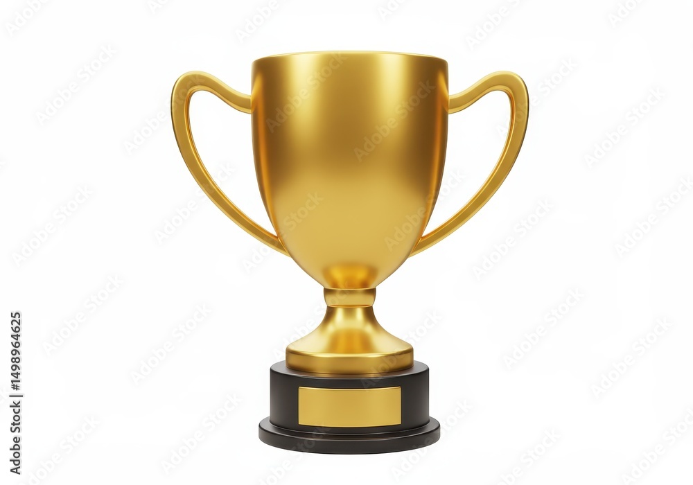 3D Illustration of Shiny golden trophy isolated on white background representing victory 3D Illustration of Shiny golden trophy isolated on white background representing victory