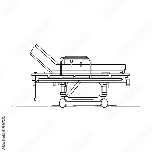 healthcare patient transport gurney line art vector drawing