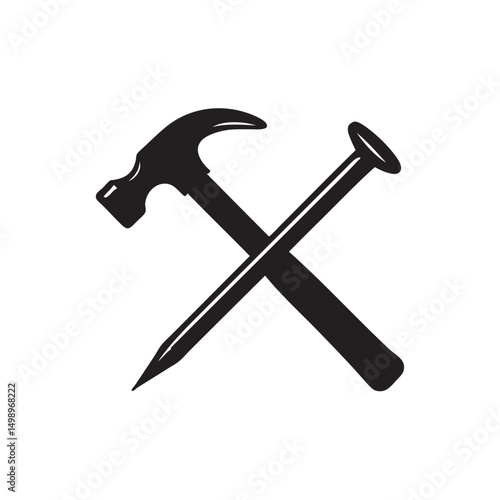 crossed hammer and nail vector