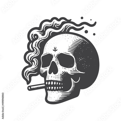 Vintage Hand-Drawn Skull Smoking a Cigar Illustration – Retro Engraved Style Vector for T-Shirts, Posters, Stickers, and Vintage Themes Apparel