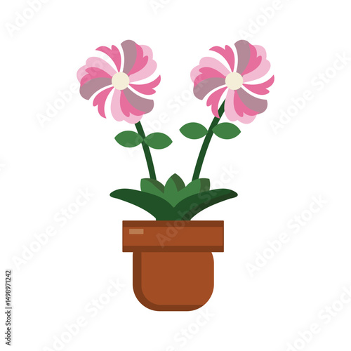 pink flower in pot icon vector