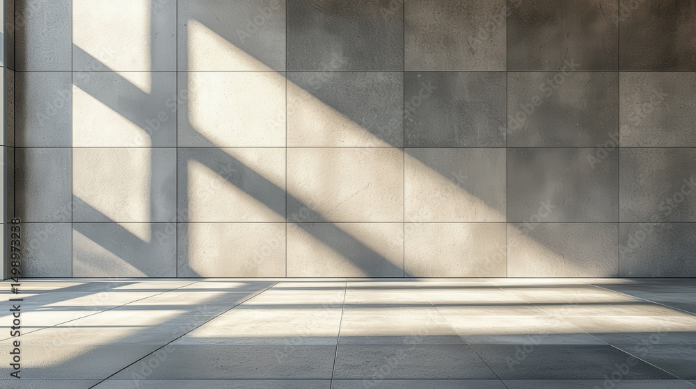 Fototapeta premium Sunlight and Shadows on Modern Concrete Wall and Floor Design