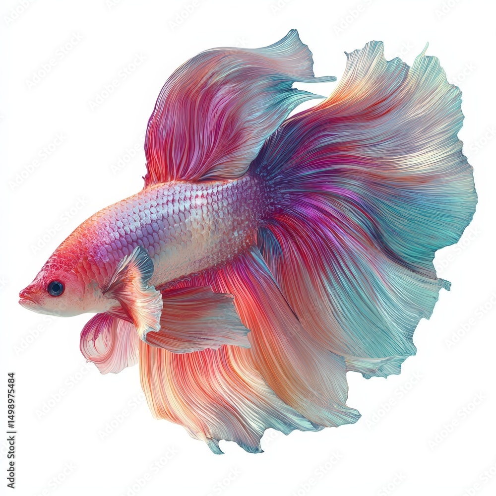 Fototapeta premium Vibrant Multicolored Siamese Fighting Fish Isolated on White Background Stunning Aquatic Life