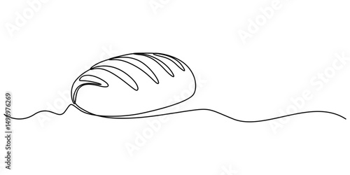 bread one line drawing, one line bread bun, One continuous line drawing of long loaf bread, Continuous line art drawing Bread in the form of a baguette, Freshly baked bread Continuous one line drawing