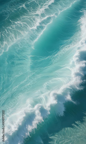 Azure turquoise ocean water, whitecap waves, sea foam texture , clear water, surf